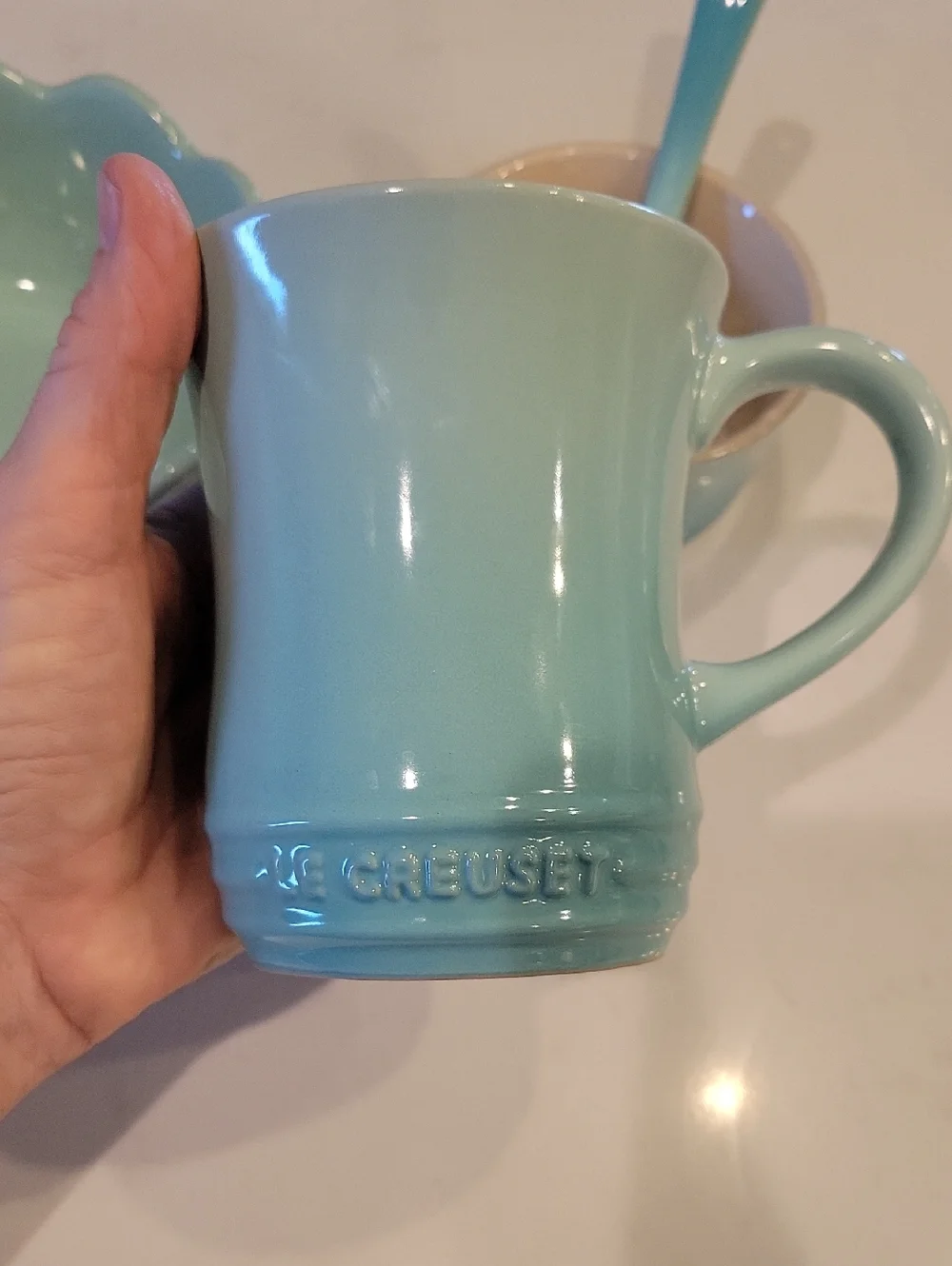 Le Creuset Cool Mint Retired Ramekin, Bowl, Mug & Spoon Set
